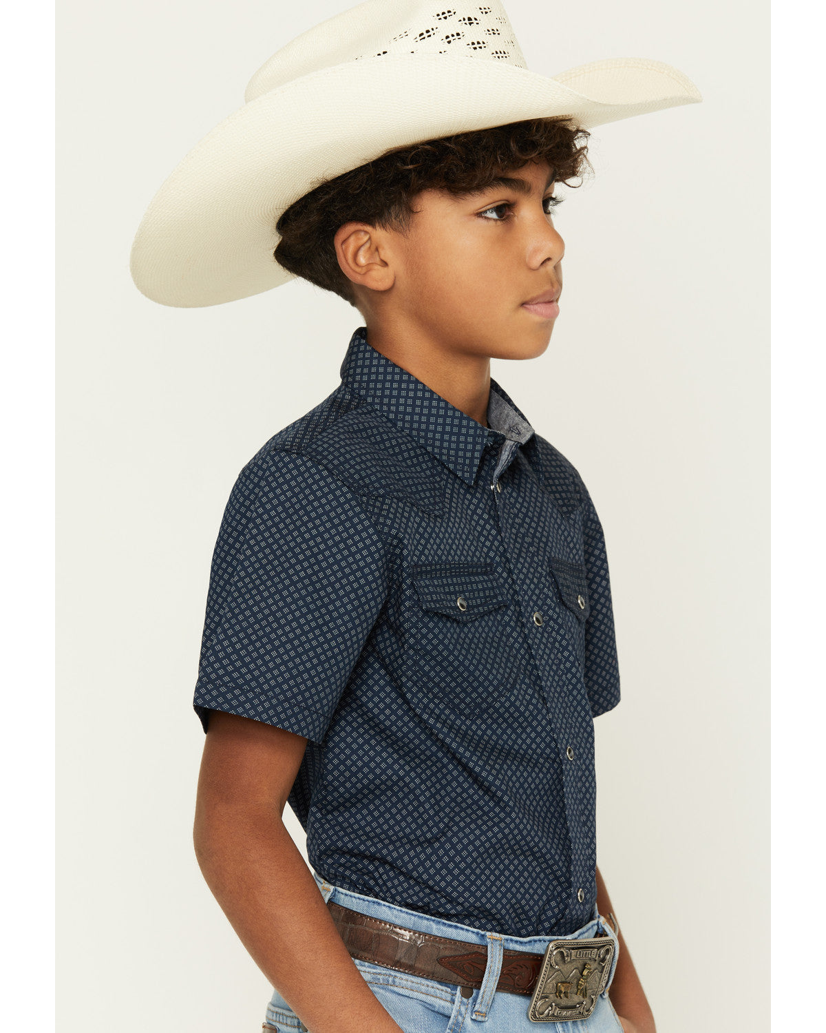 Boys' Tripp Geo Print Short Sleeve Snap Western Shirt Navy