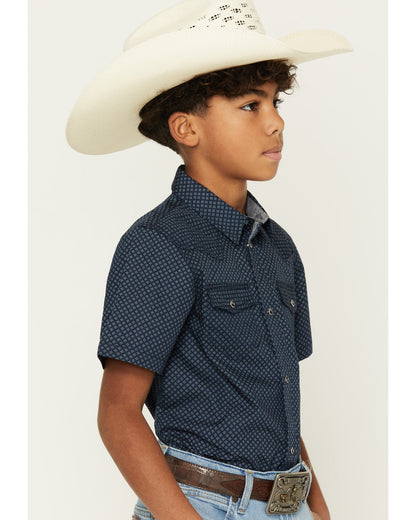 Boys' Tripp Geo Print Short Sleeve Snap Western Shirt Navy