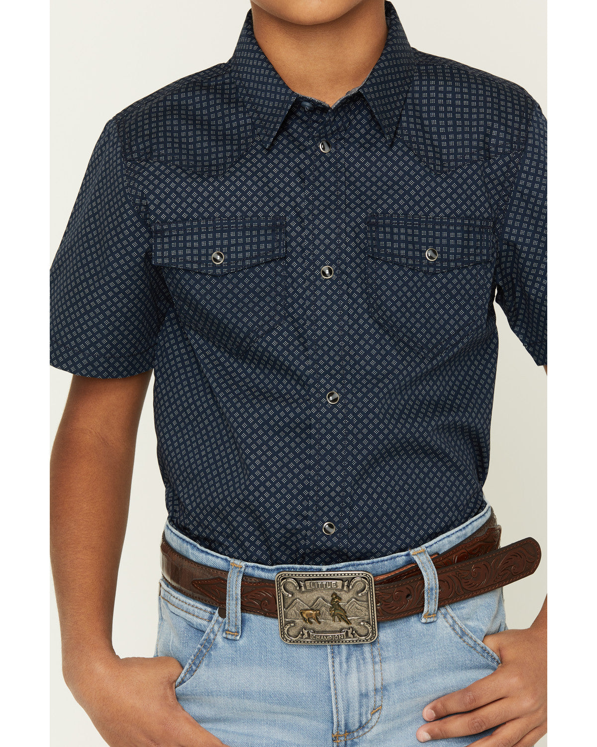 Boys' Tripp Geo Print Short Sleeve Snap Western Shirt Navy