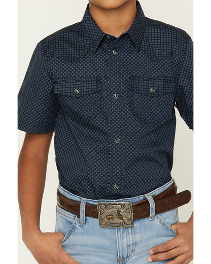 Boys' Tripp Geo Print Short Sleeve Snap Western Shirt Navy