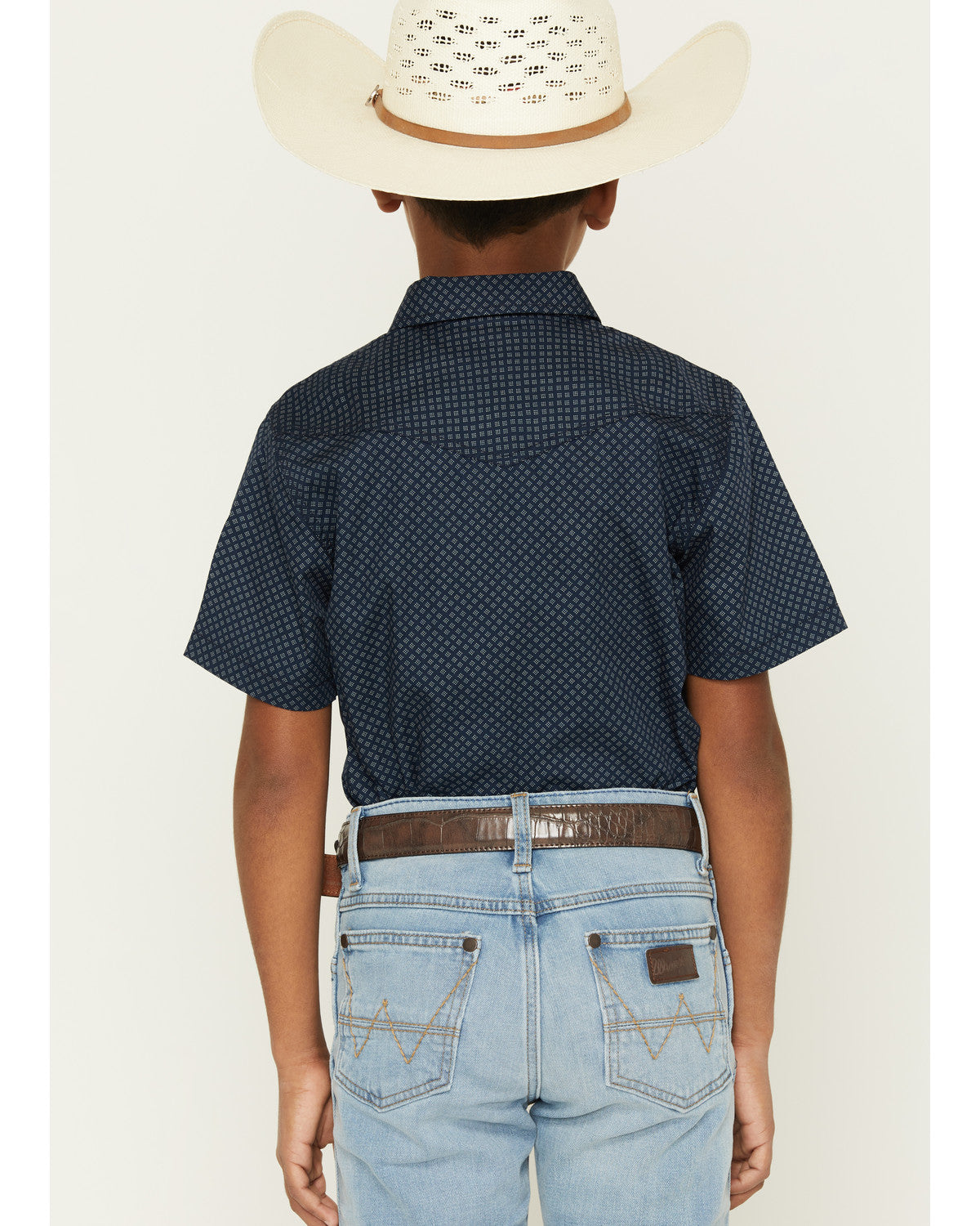Boys' Tripp Geo Print Short Sleeve Snap Western Shirt Navy