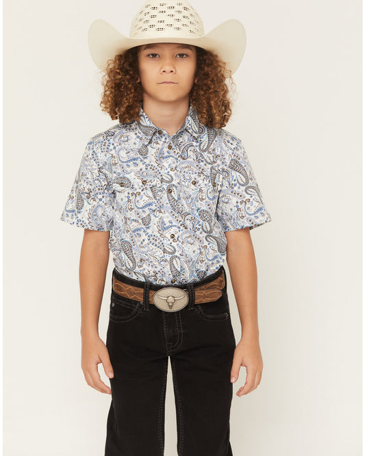 Boys' Ryder Paisley Print Short Sleeve Snap Western Shirt Cream