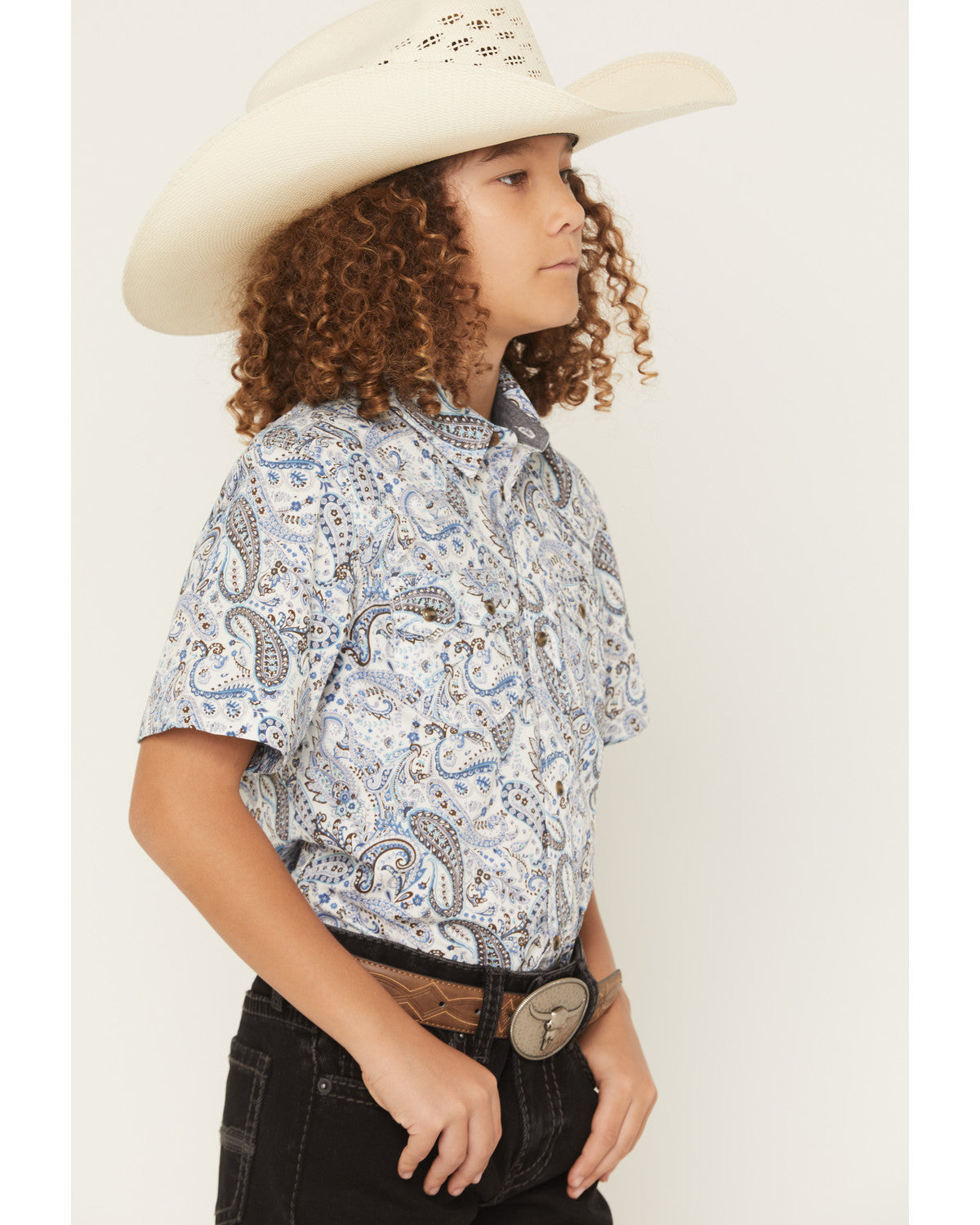 Boys' Ryder Paisley Print Short Sleeve Snap Western Shirt Cream