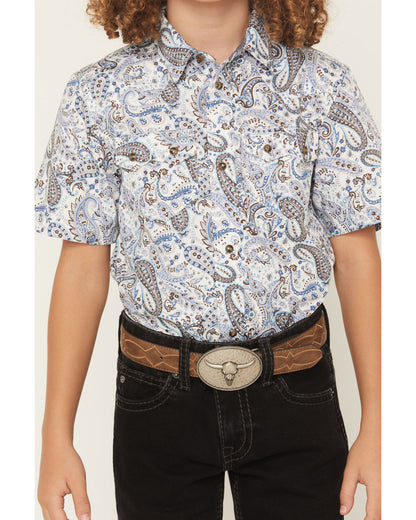Boys' Ryder Paisley Print Short Sleeve Snap Western Shirt Cream