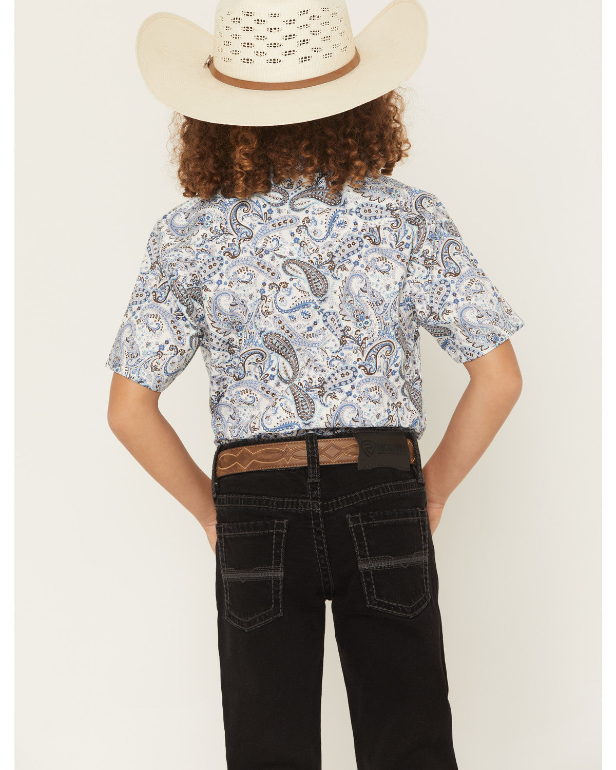 Boys' Ryder Paisley Print Short Sleeve Snap Western Shirt Cream