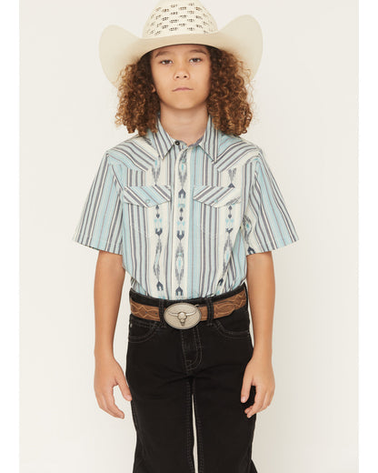 Boys' Heath Southwestern Striped Short Sleeve Snap Western Blue