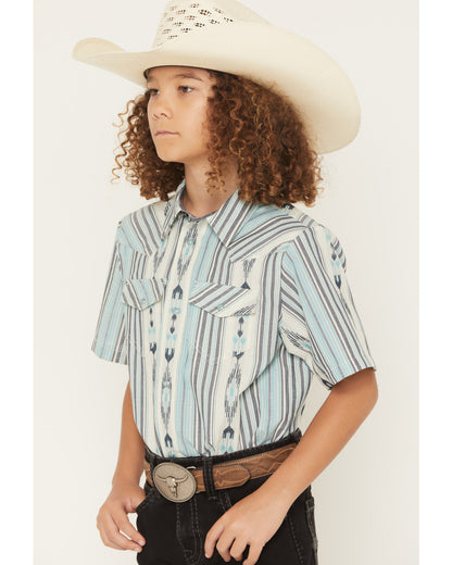 Boys' Heath Southwestern Striped Short Sleeve Snap Western Blue