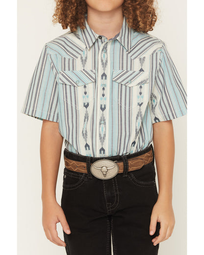 Boys' Heath Southwestern Striped Short Sleeve Snap Western Blue