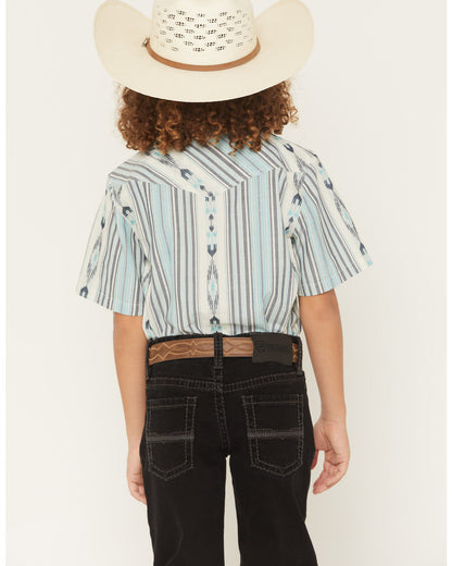 Boys' Heath Southwestern Striped Short Sleeve Snap Western Blue