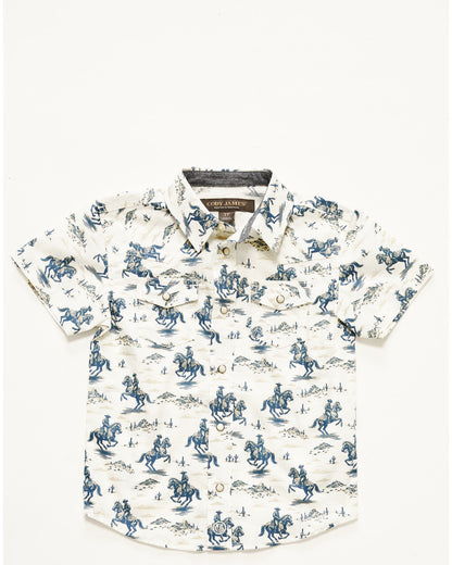 Toddler Boys' Amos Western Print Short Sleeve Snap Western Blue