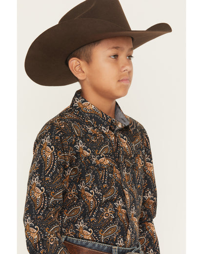 Men's Canyon Rider Paisley Print Long Sleeve Snap Western S Navy
