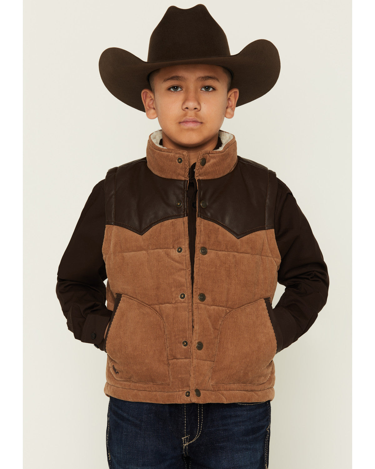 Boys' Lonoke Corduroy Faux Leather Vest Tan