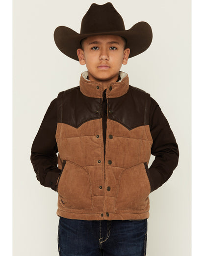 Boys' Lonoke Corduroy Faux Leather Vest Tan