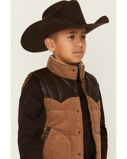 Boys' Lonoke Corduroy Faux Leather Vest Tan