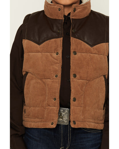Boys' Lonoke Corduroy Faux Leather Vest Tan