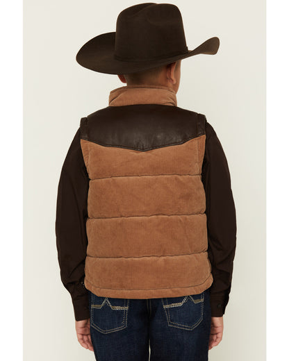 Boys' Lonoke Corduroy Faux Leather Vest Tan