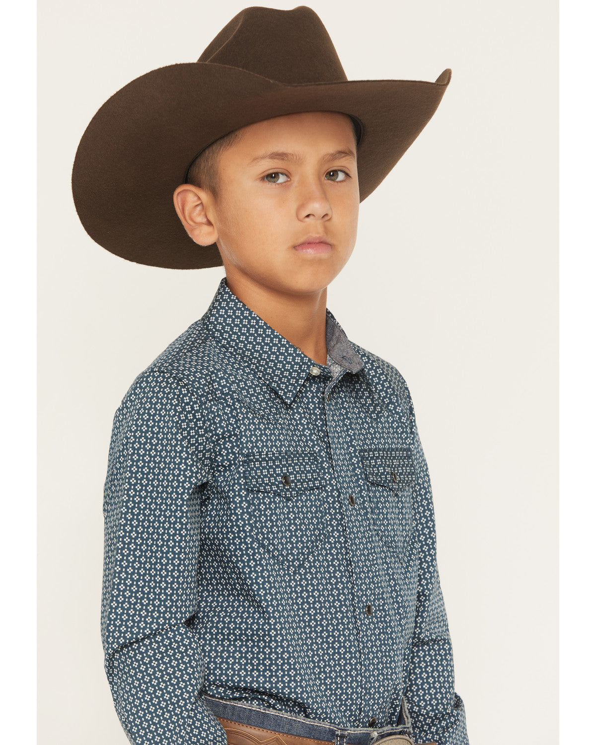 Boys' Bourbon Geo Print Long Sleeve Pearl Snap Western Shir Navy