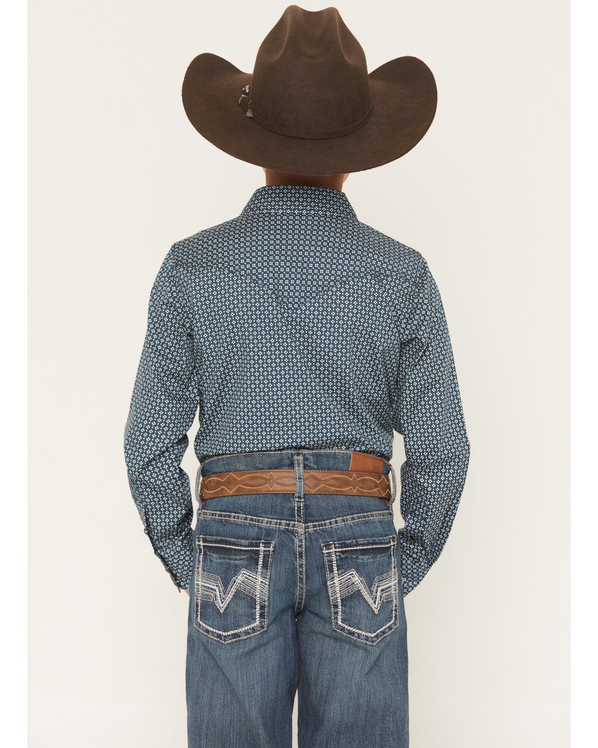 Boys' Bourbon Geo Print Long Sleeve Pearl Snap Western Shir Navy