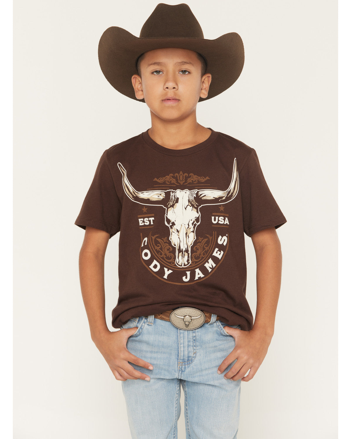 Boys' USA Steerhead Short Sleeve Graphic T-Shirt Dark Brown