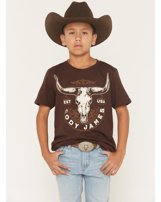 Boys' USA Steerhead Short Sleeve Graphic T-Shirt Dark Brown