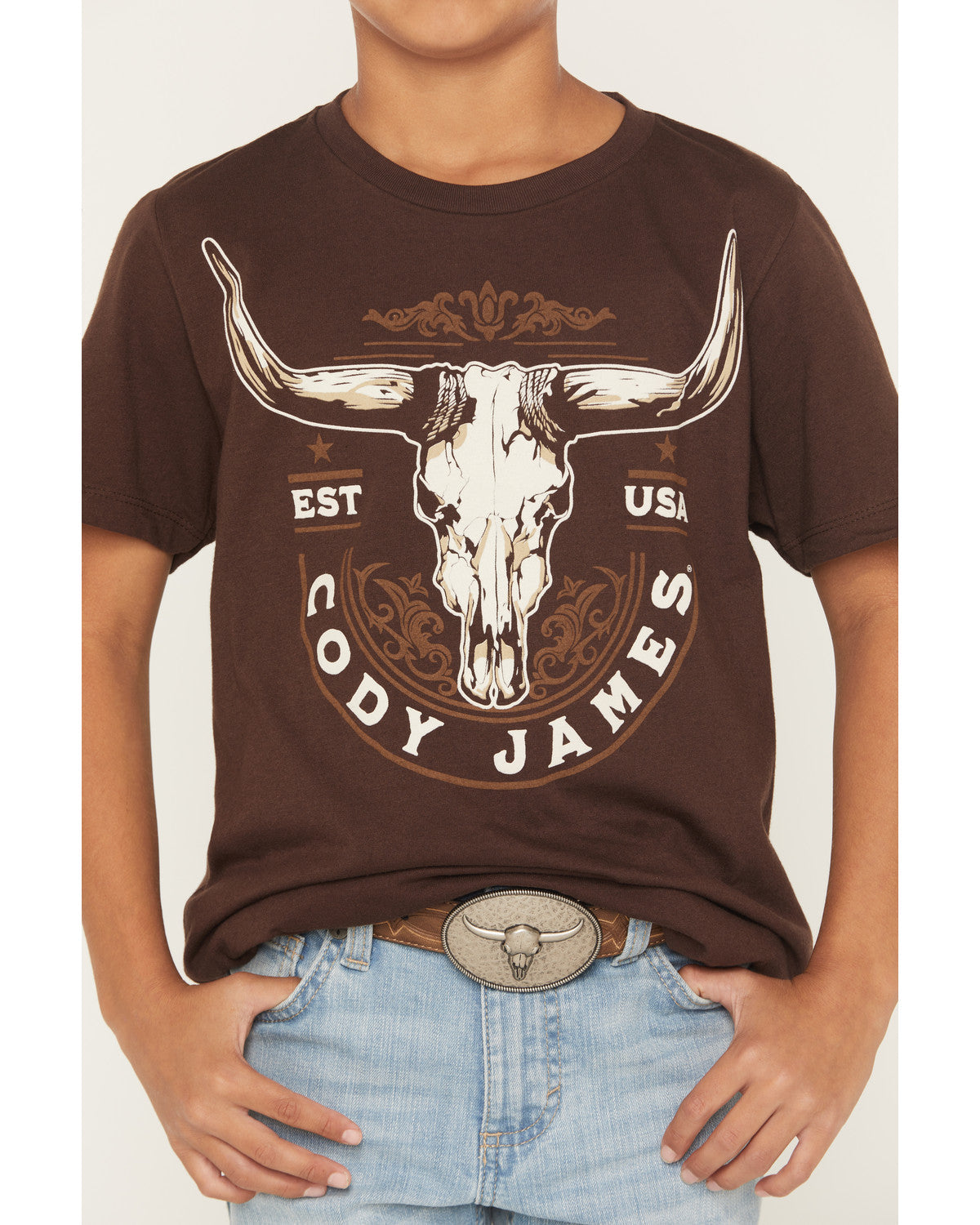 Boys' USA Steerhead Short Sleeve Graphic T-Shirt Dark Brown
