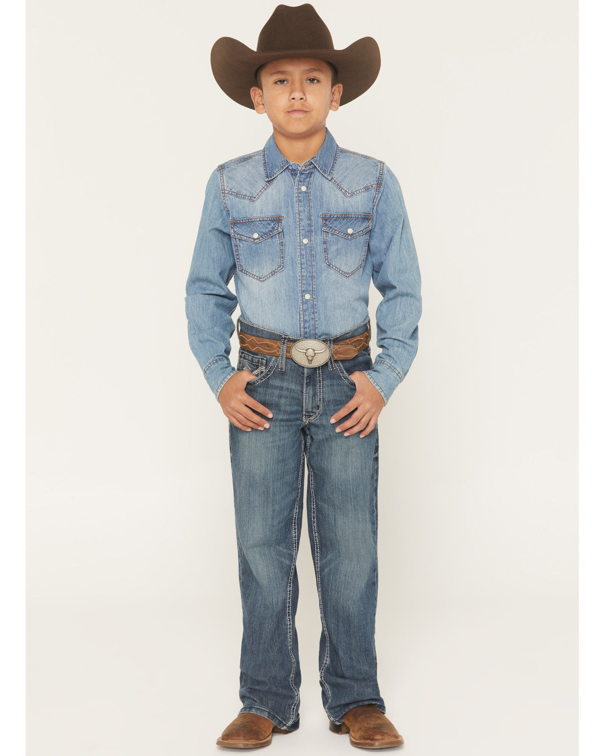 Boys' Grullo Medium Wash Relaxed Bootcut Comfort Stretch De Medium Wash