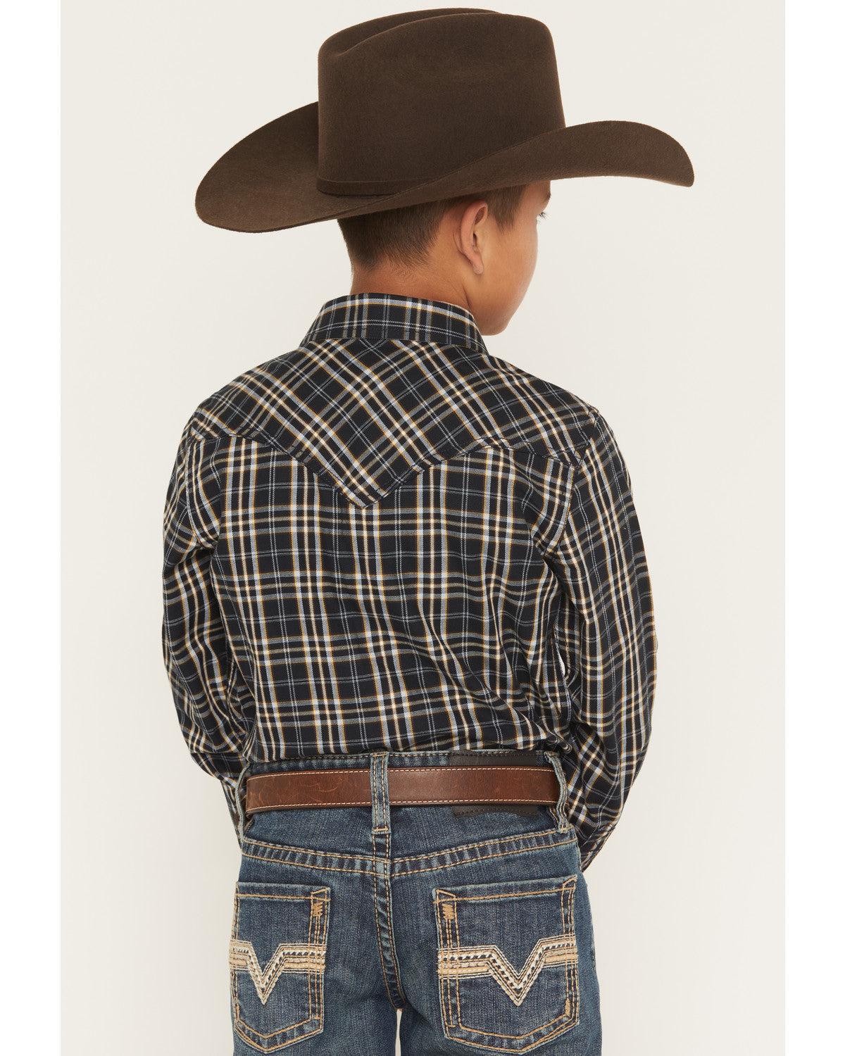 Boys' Warriors Way Plaid Print Long Sleeve Snap Western Shi Dark Blue
