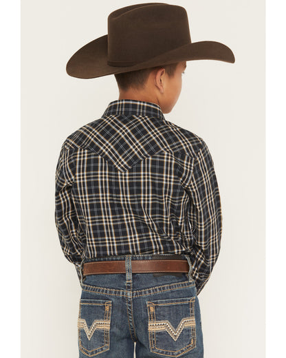 Boys' Warriors Way Plaid Print Long Sleeve Snap Western Shi Dark Blue