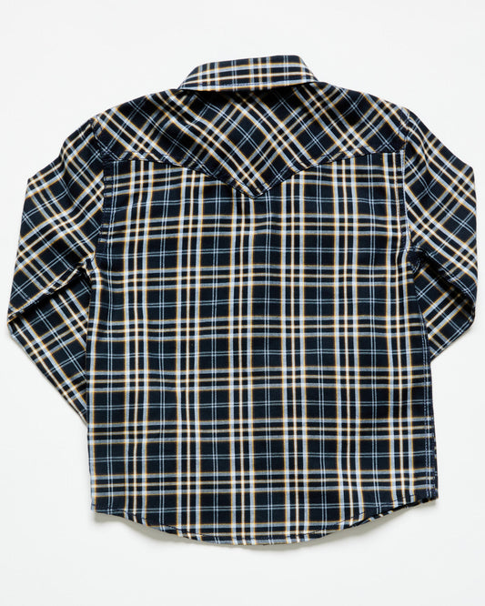 Toddler Boys' Warriors Way Plaid Print Long Sleeve Snap Wes Dark Blue
