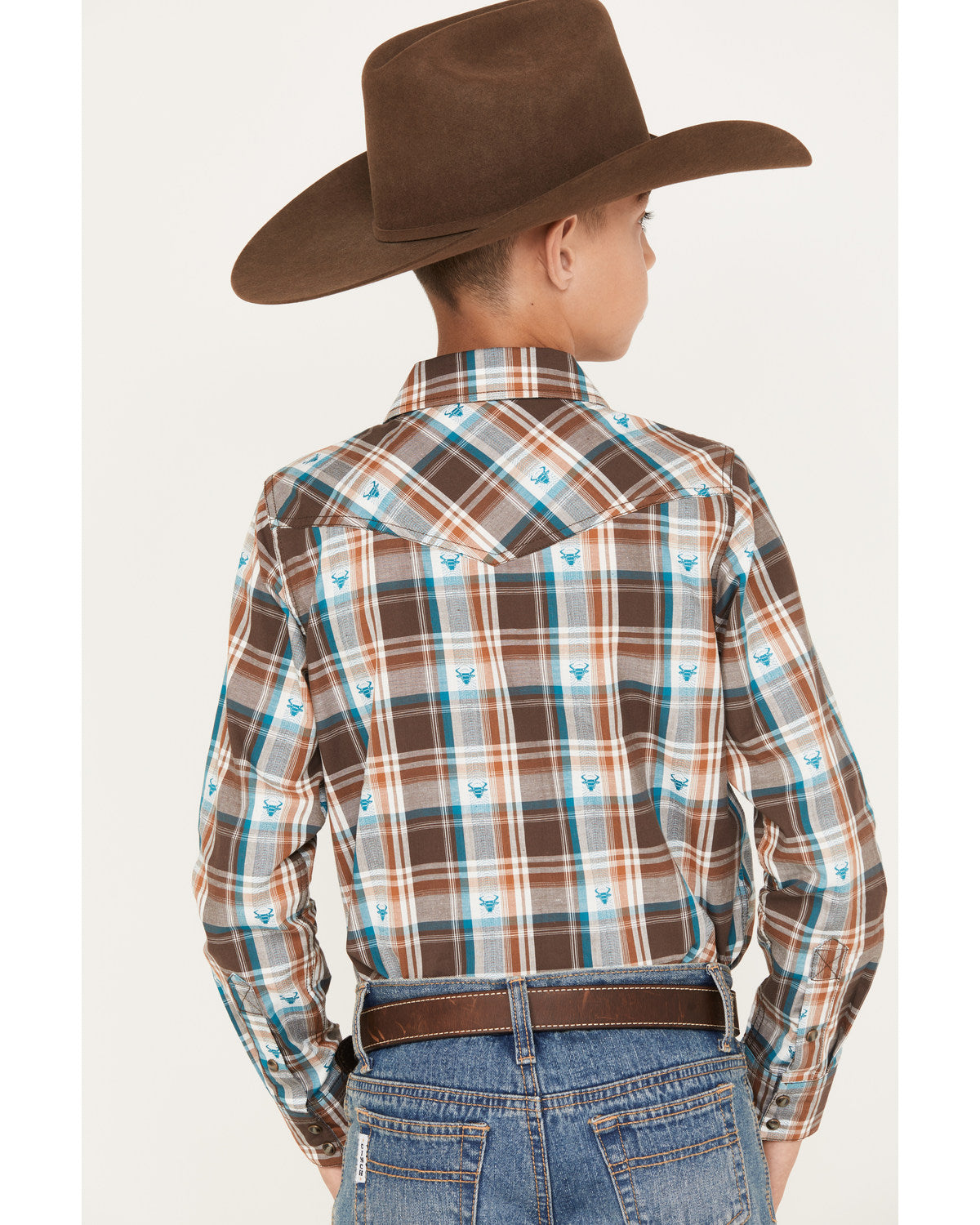 Boys' Bull Dobby Long Sleeve Snap Western Shirt Dark Brown