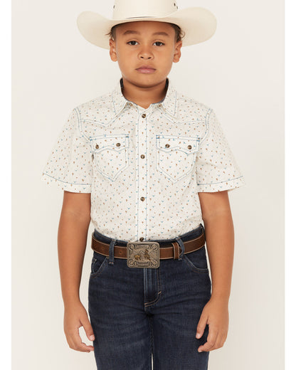 Boys' Bull Cactus Short Sleeve Snap Western Shirt Oatmeal