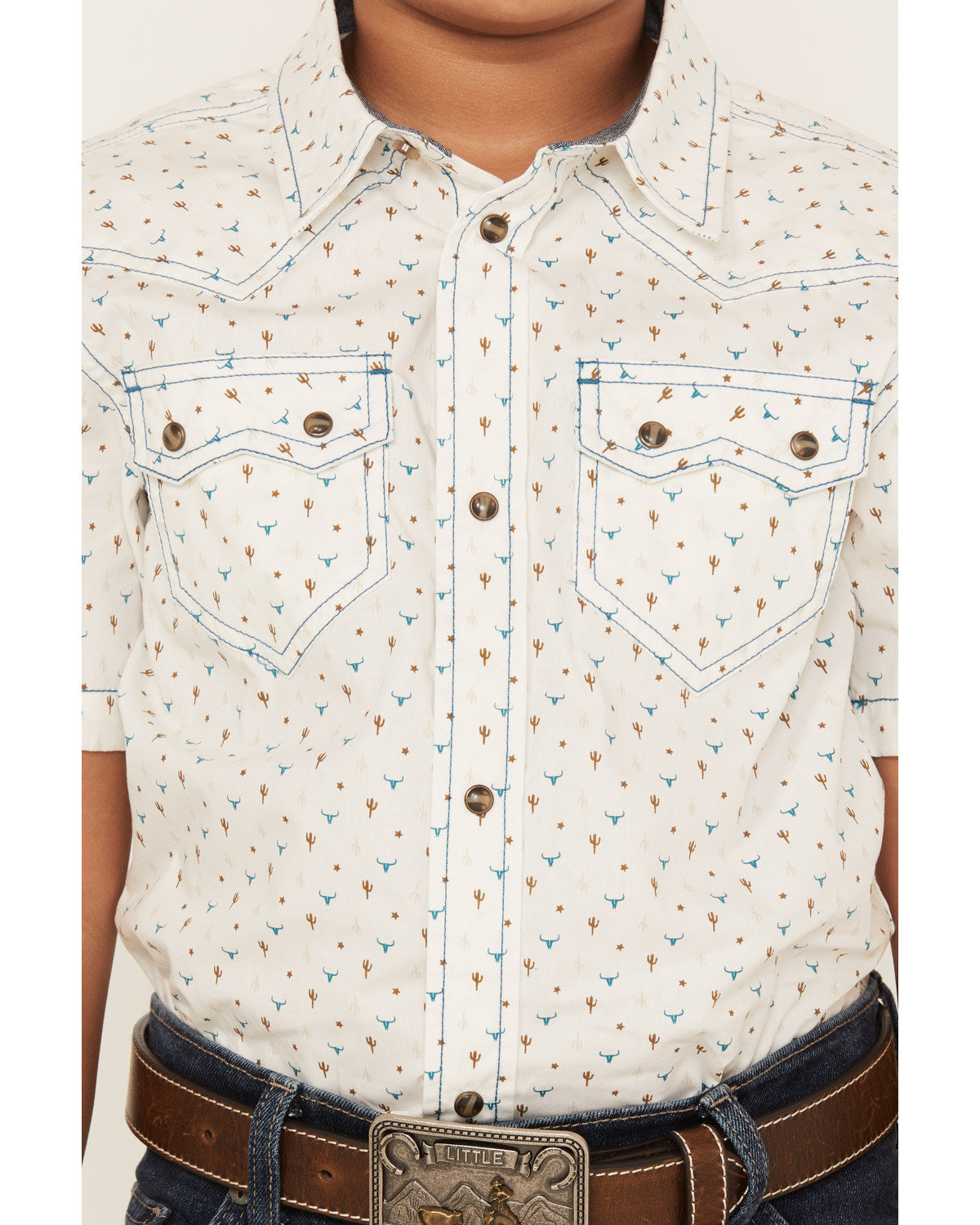 Boys' Bull Cactus Short Sleeve Snap Western Shirt Oatmeal