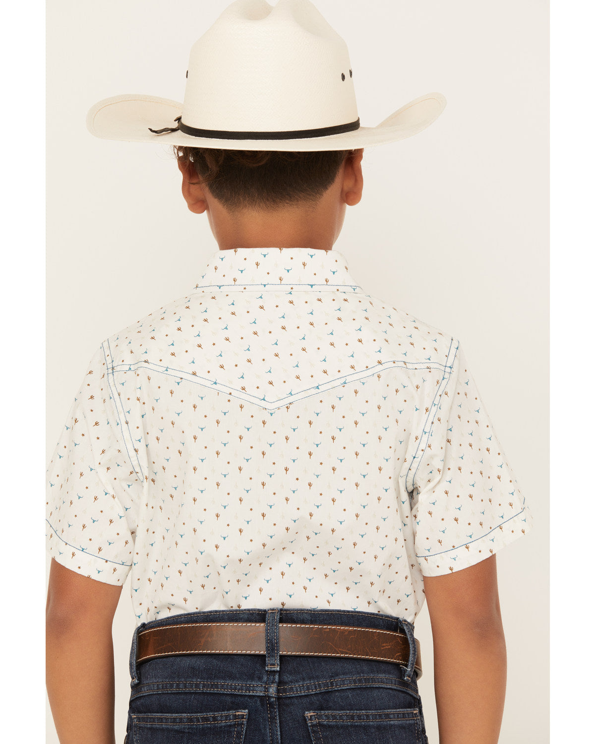 Boys' Bull Cactus Short Sleeve Snap Western Shirt Oatmeal