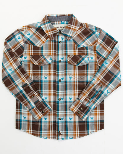 Toddler Boys' Bull Dobby Long Sleeve Snap Shirt Dark Brown