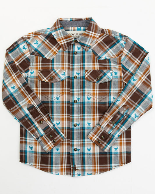 Toddler Boys' Bull Dobby Long Sleeve Snap Shirt Dark Brown