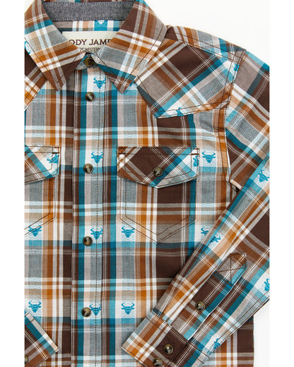 Toddler Boys' Bull Dobby Long Sleeve Snap Shirt Dark Brown