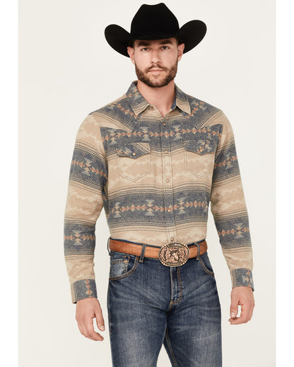 Men's Arrow Bear Southwestern Print Long Sleeve Snap Wester Tan
