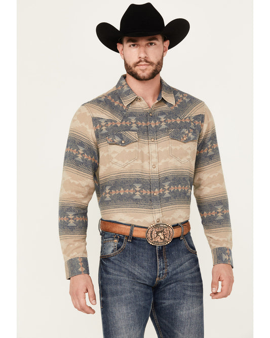 Men's Arrow Bear Southwestern Print Long Sleeve Snap Wester Tan