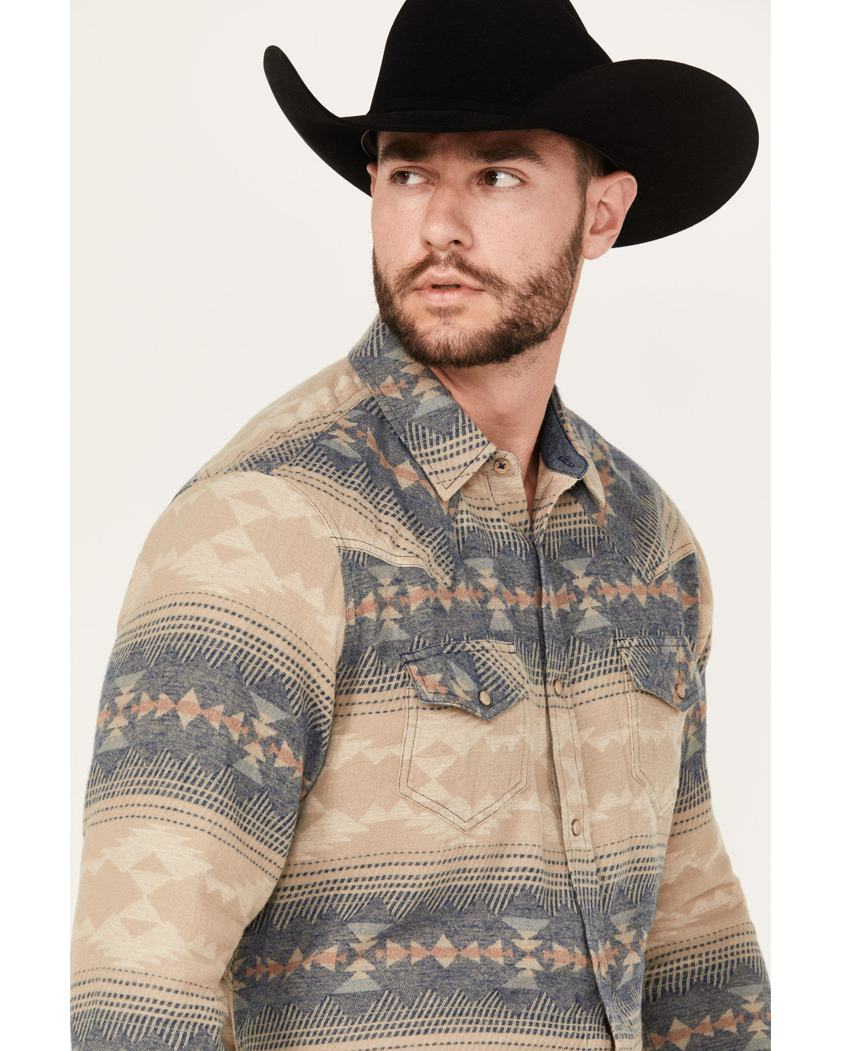 Men's Arrow Bear Southwestern Print Long Sleeve Snap Wester Tan