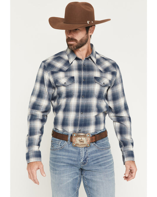 Men's Rio Bravo Plaid Print Long Sleeve Flannel Shirt Dark Blue