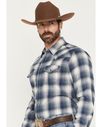 Men's Rio Bravo Plaid Print Long Sleeve Flannel Shirt Dark Blue