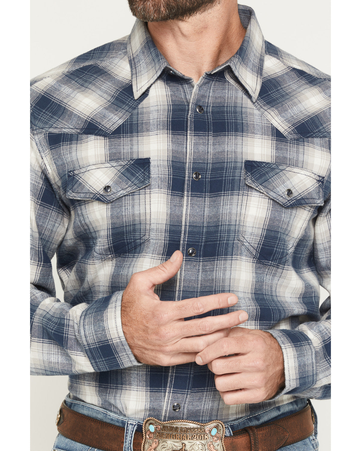 Men's Rio Bravo Plaid Print Long Sleeve Flannel Shirt Dark Blue