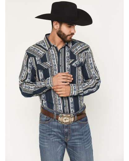 Men's Ford Southwestern Stripe Print Long Sleeve Snap Weste Blue