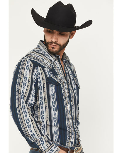 Men's Ford Southwestern Stripe Print Long Sleeve Snap Weste Blue