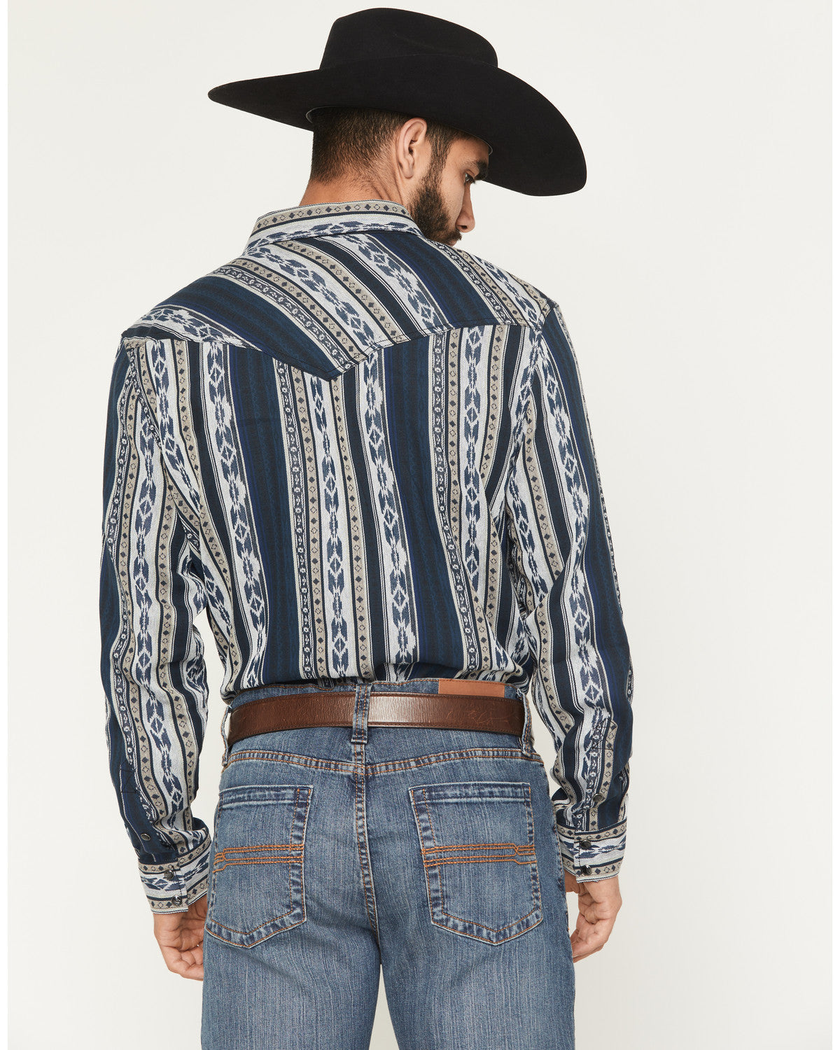Men's Ford Southwestern Stripe Print Long Sleeve Snap Weste Blue