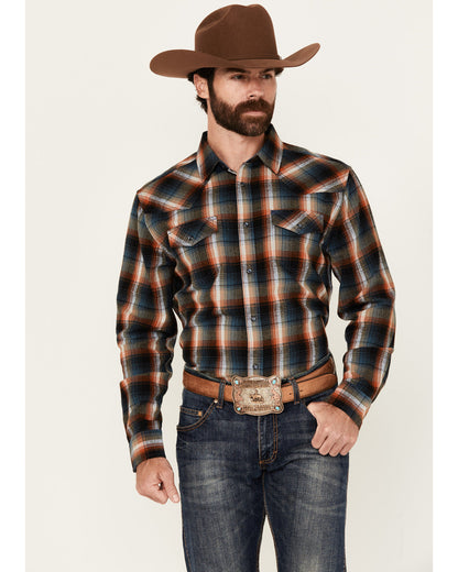 Men's Santa Cruz Plaid Print Long Sleeve Snap Flannel Shirt Brown