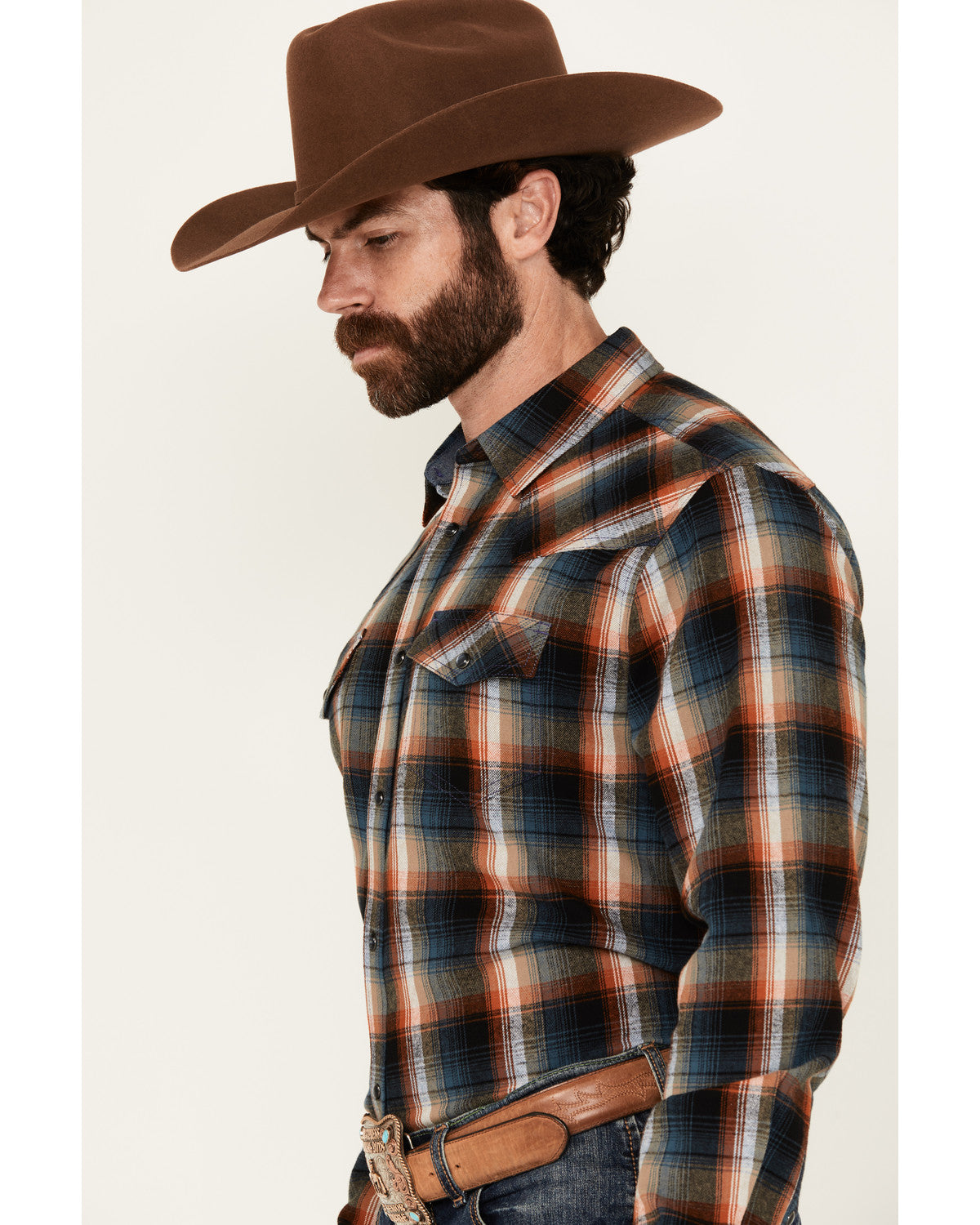 Men's Santa Cruz Plaid Print Long Sleeve Snap Flannel Shirt Brown