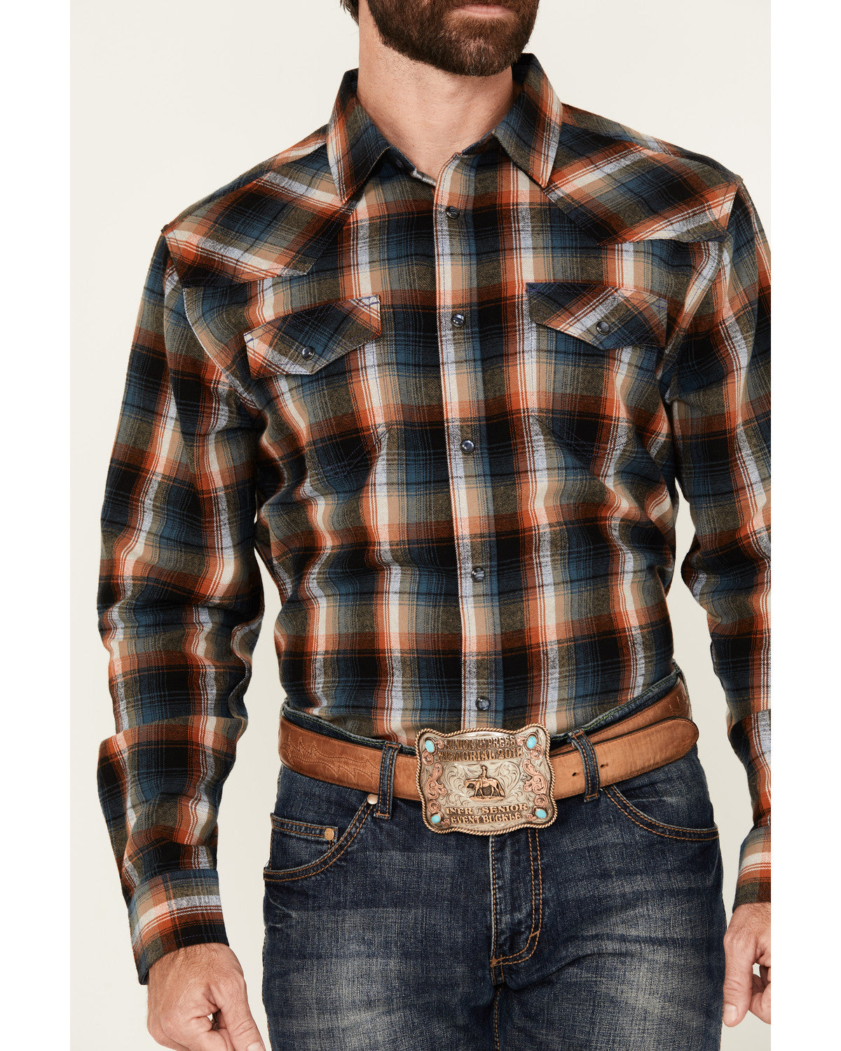 Men's Santa Cruz Plaid Print Long Sleeve Snap Flannel Shirt Brown