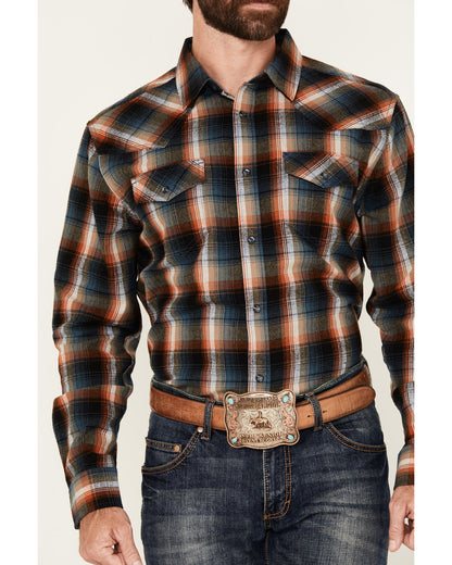 Men's Santa Cruz Plaid Print Long Sleeve Snap Flannel Shirt Brown