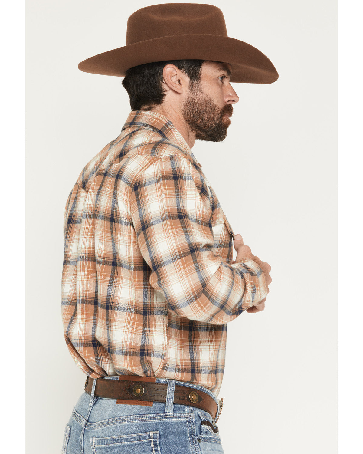 Men's Bravo Plaid Print Long Sleeve Snap Flannel Shirt Tan